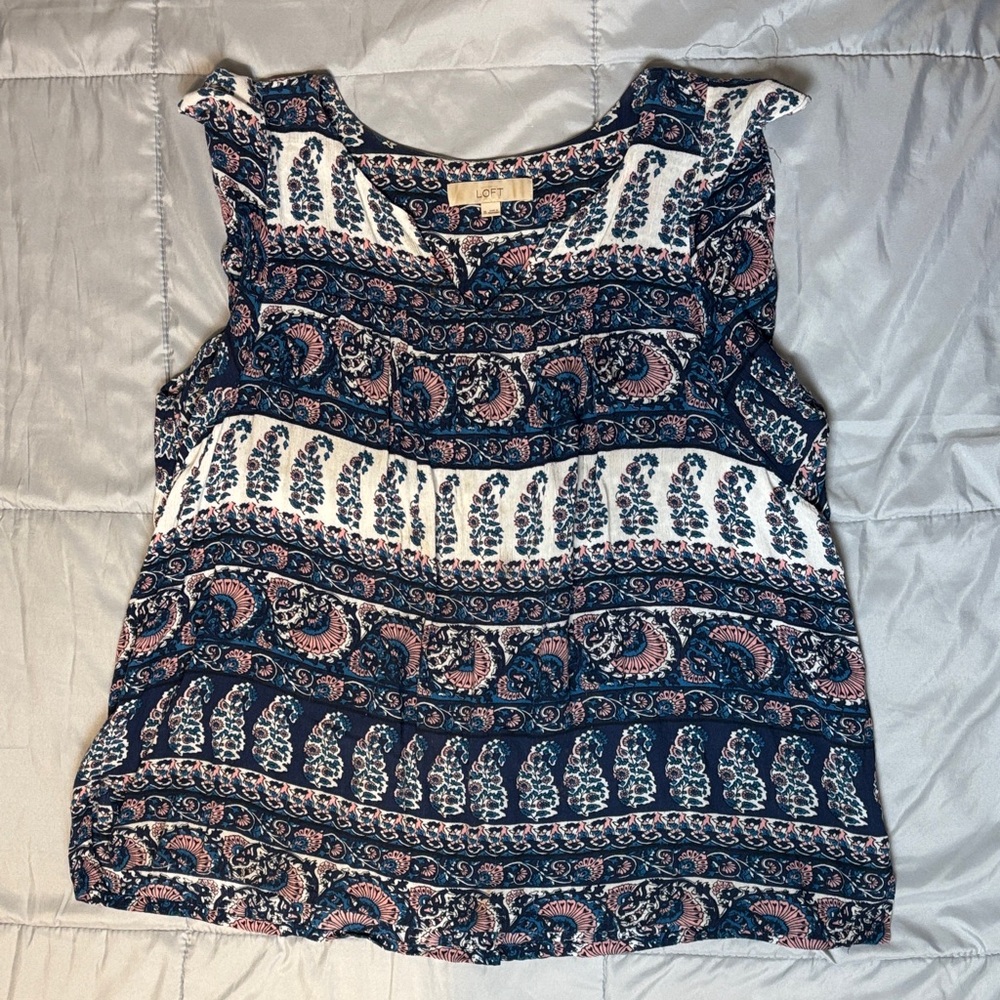 LOFT Navy and White Paisley Blouse